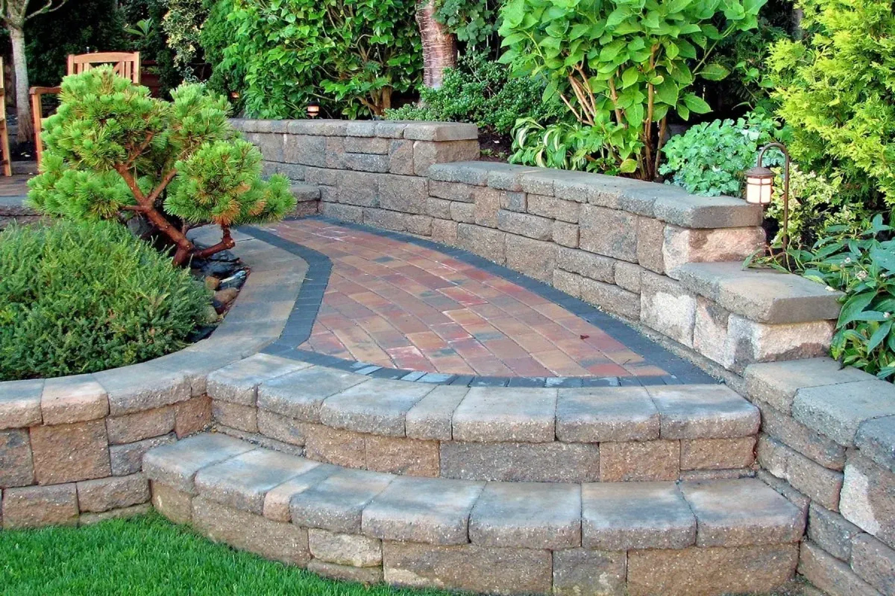 Natural stone garden terrace and wall detail